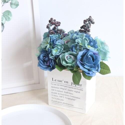 Silk Artificial European Rose Hyrangea flower bouquet for wedding home floral decor arrangement NO VASE