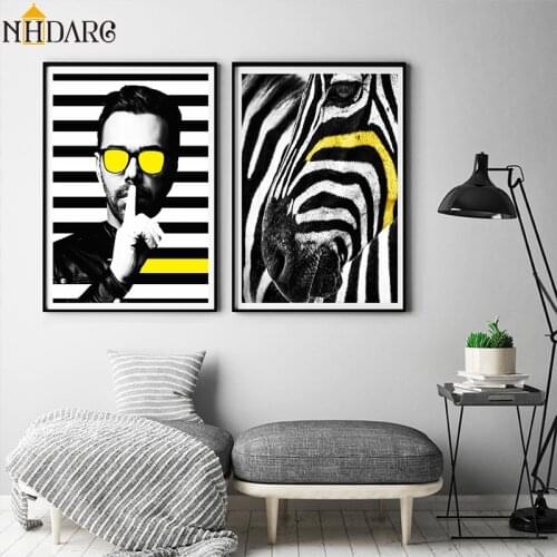 Modern Black white Yellow Zebra Stripes Zebra Crossing Canvas Print Painting Poster Wall Pictures for Living Room Home Decor