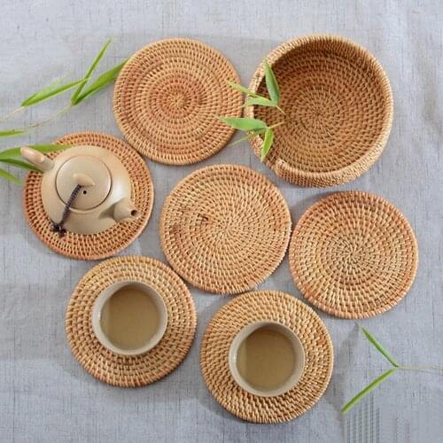 Heat Insulation Handmade Rattan Plate Coaster Placemat Mat Kitchen Cup Accessory decoration for your home, restaurant, kitchen