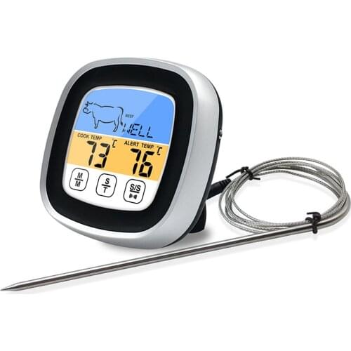 Cooking Thermometer Touch Screen Operation Instant Read Stainless Steel Probe With Timer Profession LED Backlight Digita