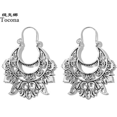 Tocona Vintage Ethnic Gypsy Flower Earrings for women Alloy Metal Hollow Wing Dangle Drop Earrings Boho Brincos Jewelry 14378
