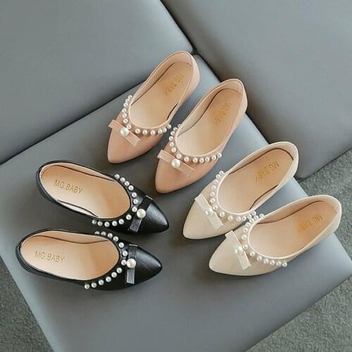 Kids Boat Shoes Girls Princess Shoes Pearls Slip on Shoes Pointed Toe Flats Children Loafers Bowtie Baby Toddlers Spring Autumn