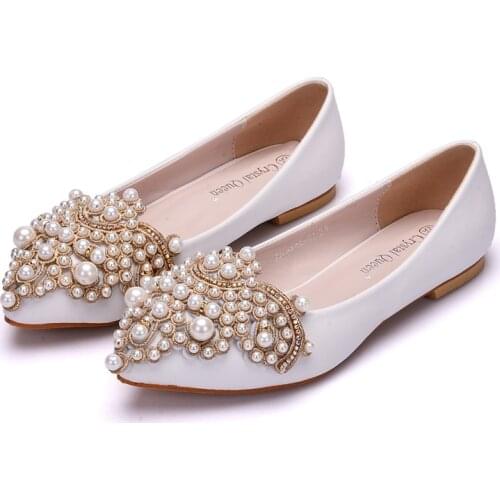 Crystal Queen String Bead Crystal Flats Shoes Women Shoes Pointed Toe Flats Shoes Spring Bead Flower Wedding Shoes Plus Size