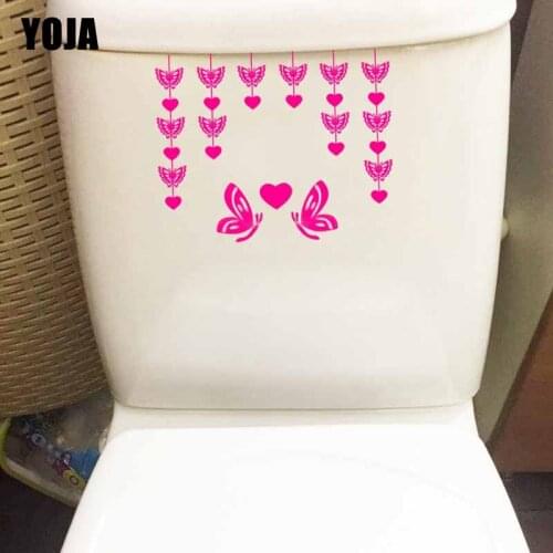 YOJA 22.6X18.2CM Love Heart Butterflies Wall Decal Toilet Sticker Home Decor Cute Animal T3-1334