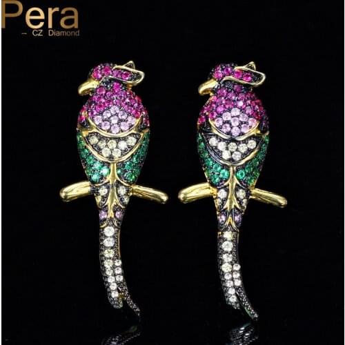Pera Famouns Brand Big Bird Shape Rose Red Purple and White Cubic Zirconia Setting Long Dangle Earring for Women Prom Party E204