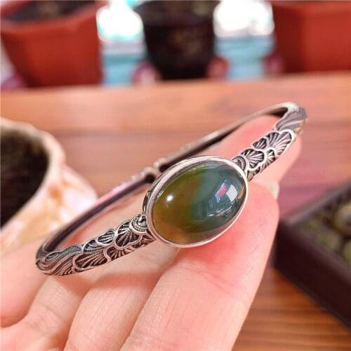 Natural xiuyu open green jade bracelet handmade with 925 sterling silver bracelets for women bangles 925 bracelets for women