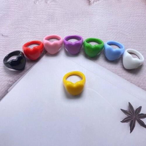 2021 Korea Colorful Fashion Resin Heart Ring Set Metal Geometric Irregular Open Rings for Women Party Wedding Jewelry Ring Set