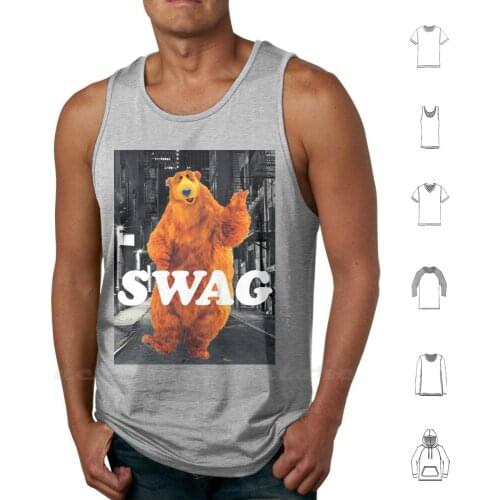 Bear In The Hoodswag Tank Tops Vest 100% Cotton Big Bear Blue House Swag Swaggy Swaggit Yolo Hipster