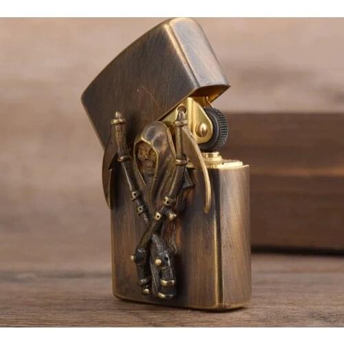 Zorro 902 Pure Copper Kerosene Lighter Hand Welding Stamp Retro Flint Grinding Wheel Gasoline Oil Made Old Mens Smoking Gift