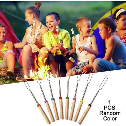 1pcs/set Newest Bbq Forks Camping with Bags Steel Wooden Telescoping Fork Tool Sticks Handle Skewers Barbecue Roasting Z8W9