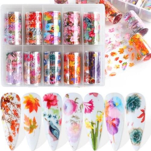 10Pcs/Set Maple Style Nail Transfer 3D Effect Colorful Autumn Leaves Nail Foils Colorful Stickers for Manicure