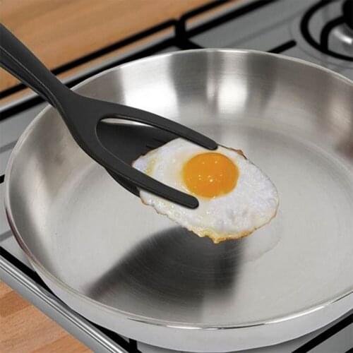 2 In 1 Multipurpose Non-stick Food Clip Fried Egg Cooking Turner Pancake Spatula Pizza Barbecue Bread Clamp Thicken Smooth Tong
