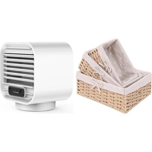 3Pcs Handmade Rattan Storage Baskets S M L & 1Set Mini Water Cooling Fan Portable Air Cooler