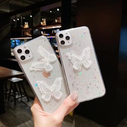 3D Lace Glitter Butterfly Case For Iphone 12 11 Pro MAX 7 8 6 Plus Sexy Lace Embroidery Case For X XS XR MAX SE 2020 Case Cover