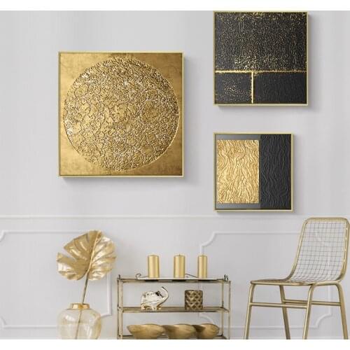 Abstract Gold and Black Geometric Oil Painting on Canvas Posters and Prints Scandinavia Art Wall Pictures For Living Room