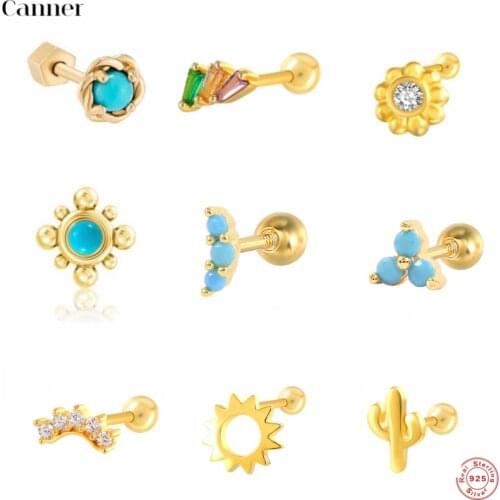 Canner 1pcs Gold Color 925 Sterling Silver Stud Earrings For Women Cartilage Turquoise Dragonfly Earing Helix Piercing Aretes W5