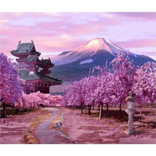 Large Diy Diamond Painting Cross Stitch Pink Cherry Blossom Scenery 5d Diamond Embroidery Full Square Round RhinestoneZP-3591
