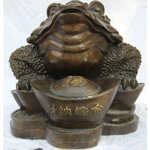 Fast shipping USPS to USA S2338 24" Chinese Bronze Folk Wealth Money Coin Golden Toad Spittor sculpture Statue