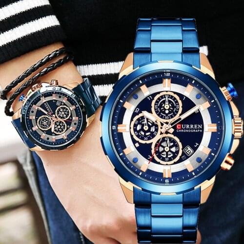 Curren Mens Watches Top Brand Luxury Waterproof Men Watch Luxury Blue Man Watch 2019 Mens Wristwatch Clock Relogio Masculino