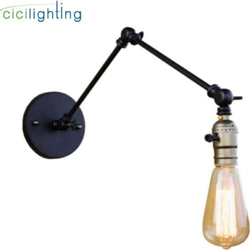 Black 25+25cm Double Swing Adjustable Arm Shadeless Wall Lights Minimalist Knob Switch Home Office Industrial Warehouse Lamp