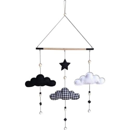 Nordic Style Cute Felt Clouds Shape Wall Hanging Ornament Wooden Stick Pendant 54DF