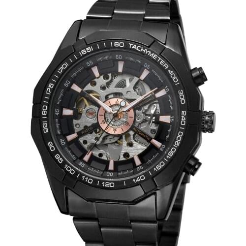 FORSINING Fashion Mens and Womens Watch Black Alloy Case Watch Automatic Mechanical wrist Watch