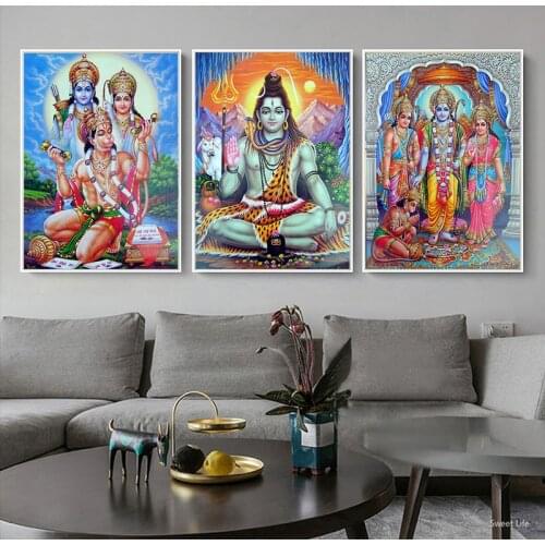Indian Religion Shri Lakshmi Devi Saraswati Devi Ganesh Canvas Art Paintings Prints Living Room Decor Wall Art Posters Artwork