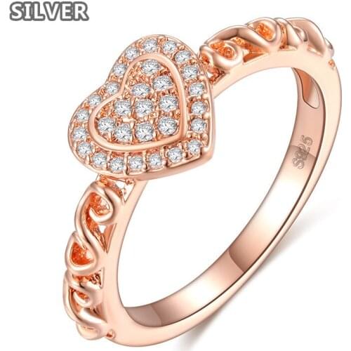 Inlaid With Austrian Diamond Ring CZ Cubic Zirconia Jewelry Rose Gold Color Wedding Romantic Rings Crystal Heart Ring For Women