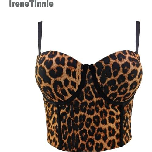 Irene Tinnie Leopard Printed Sexy Crop Summer Tops For Women Push Up Night Club Bralette Cropped Top Vest Corset Plus Size