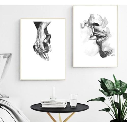 Sketch Canvas Painting Wall Art Kiss Poster Hand in Hand Print Nordic Decor Picture Painting Modern Living Room Home Decor