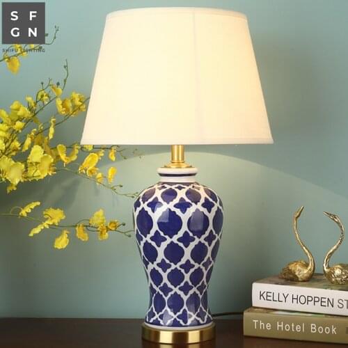 Copper table lamp bedside lamp Jingdezhen ceramic lamp high-end luxury table lamps for living room decorated Bedroom led lamps