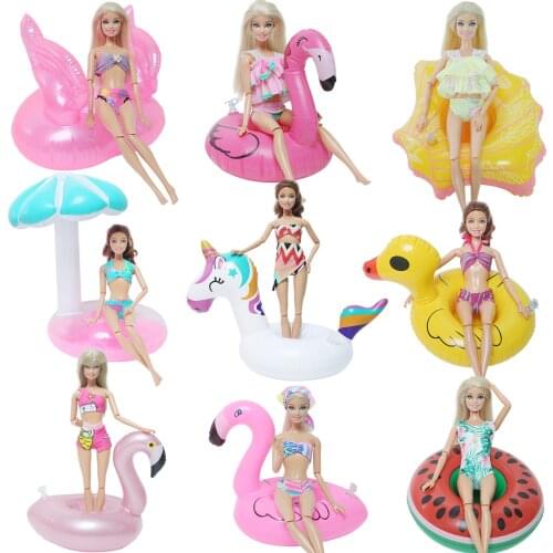 Fashion Swim Lifebuoy Lifebelt Float Pool Ring Buoy + Swimsuits Bikini Beach Accessories Clothes for Barbie Doll Kid Bath Toy