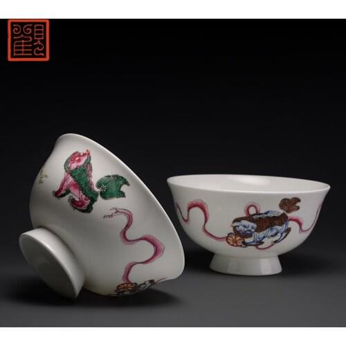 Guan Fu Museum Everything Goes Well Three Lion Bowl 2 Only Gift Box Dress Jindezhen Bone Porcelain 4 Inch Noodles Bowl Soup Bowl