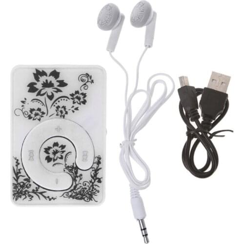 Mini Clip Floral Pattern Music MP3 Player 32GB TF Card With Mini USB Cable + Earphone