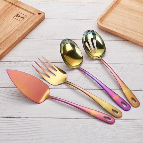 4pcs Stainless Steel Golden Tableware Suit Western Style Food Fork Spoon Cake Shovel Hotel Appliance Kitchen Utensils Tools