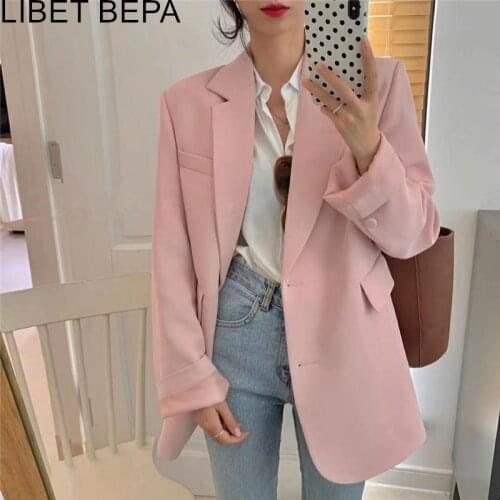 New 2021 Autumn Winter Womens Blazers Pockets Formal Jackets Vintage Fashionable Office Lady Elegant Oversize Wild Tops JK21108