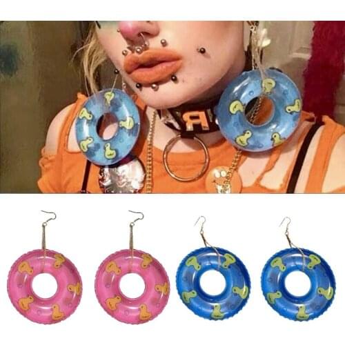 New Korean Kawaii Funny Plush Small Stud Cute Little Yellow Duck Swimming Hoop Dangle Earrings Fashion Jewelry 2021