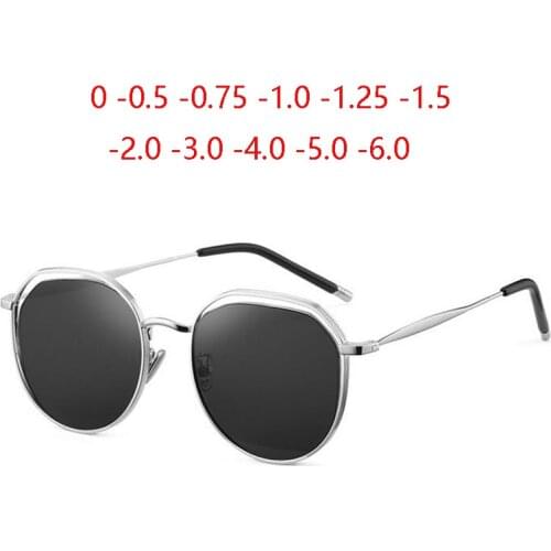 Women Men Gray Lens Prescription Eyeglasses Metal Myopia Lens Vintage Polarized Sunglasses Female 0 -0.5 -0.75 -1.0 To -6.0
