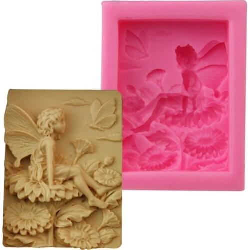 OOTDTY 3D Lotus Fairy Silicone Mold DIY Soap Clay Candle Making Cake Fondant Decorating
