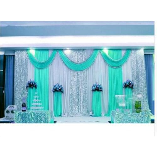 Wholesale 10ftx10ft Sequin Wedding Backdrop curtain with swag wedding background decoration romantic Ice silk stage curtain