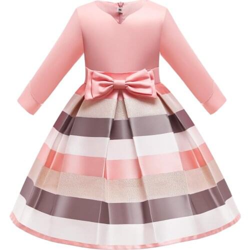 Girls' Dresses 2020 Autumn And Winter New Childrens Wear Long-Sleeved Princess Dress Childrens Striped Little Host Dress