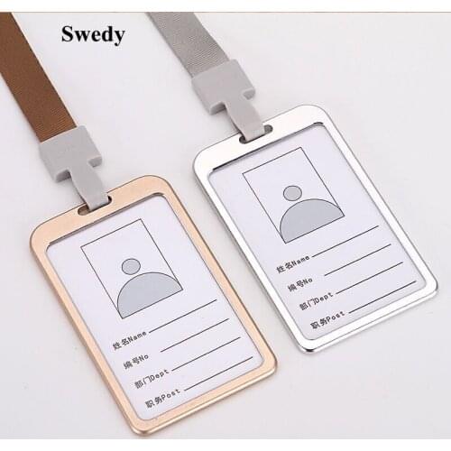 Aluminum Vertical ID Durable Cover Holder Metal Name Card ID Badge Holder ID Badge Protector With Lanyard