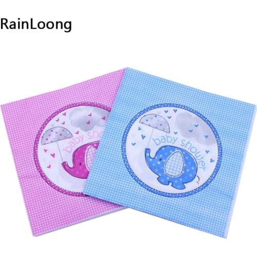 [RainLoong] Pink Baby Shower Printed Paper Napkin Printed Festive & Para Festas Tissue Servilleta 33cm*33cm 1 pack (20pcs/pack)