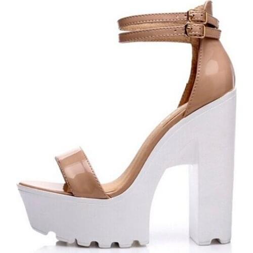 Newest Hot Selling Platform Sandals for Woman Sexy Open toe Thick Heels Patent Leather Sandal Rome style Ankle Strap