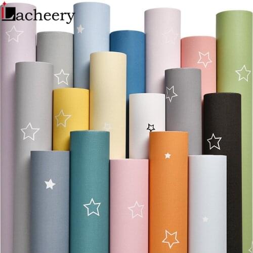 Modern Solid Color Matte Wallpaper Vinyl PVC Household Wall Decoration Stickers Waterproof Self-adhesive Film with Stars Pattern