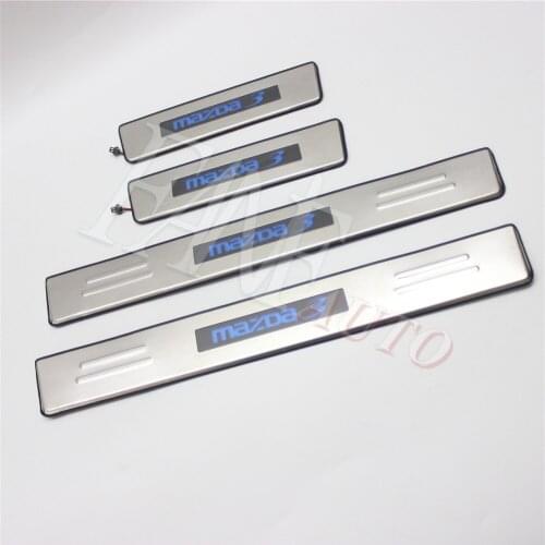 Stainless Steel Led Door Sill Scuff Plate Guard Sills Protector Trim For Mazda 3 Mazda3 Axela 2009-2013 2TH