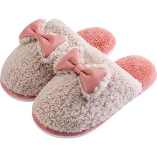 Shoes Women Winter Cute Bowknot Home Couple Men Home Non-slip Indoor Wood Floor Cotton Slippers Home Slippers YK