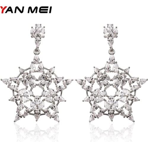YAN MEI Hot Sale Fashion Flower Cubic Zirconia Earrings Romantic Plant Shape CZ Stone Womens Day Gift GLE6217
