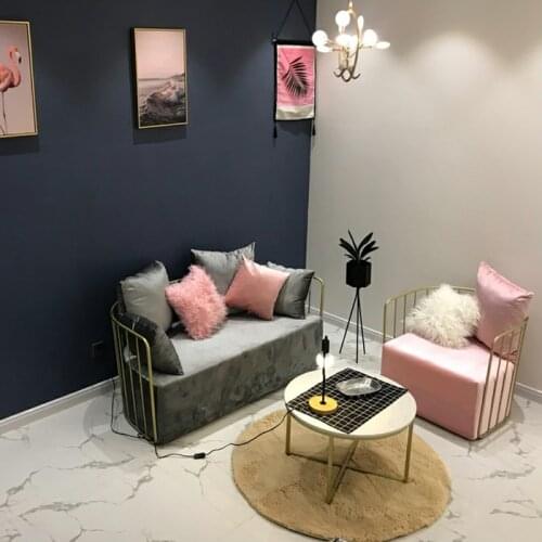 ChinaFurniture processing and production factory modern light luxury velvet stainless steel foot sofa coffee table combination