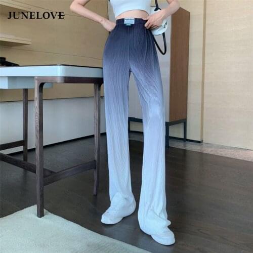 JuneLove Summer Gradient Color Long Loose Pants 2021 Womens Streetwear Casual Straight Wide Leg Pants Ladies Thin Chic Trousers